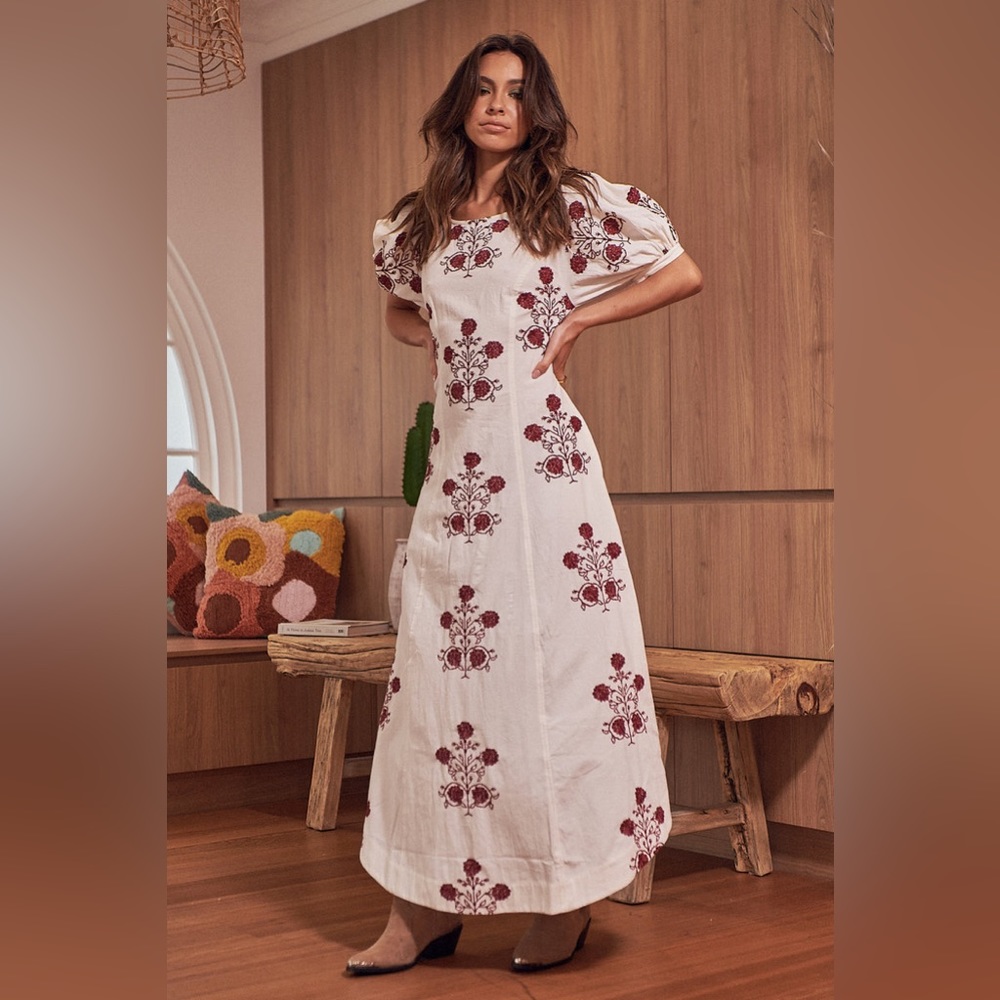 Free People White and Red Floral Maxi Dress
